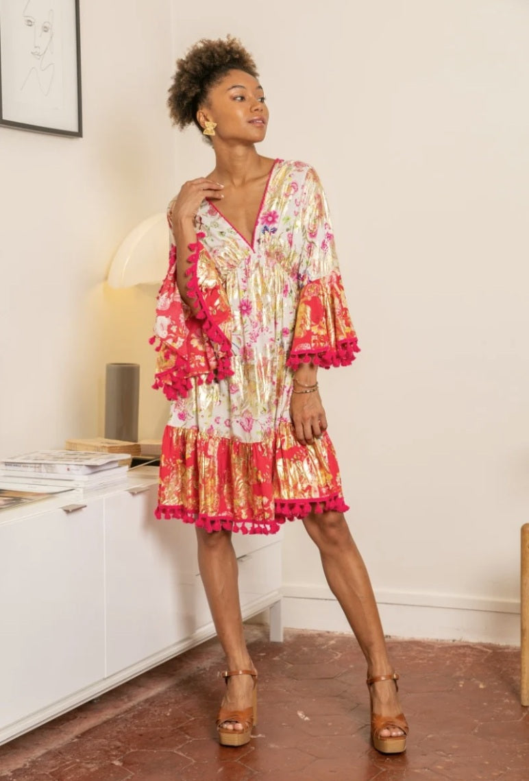 Tunika s cvjetnim printom sa zlatnim efektom