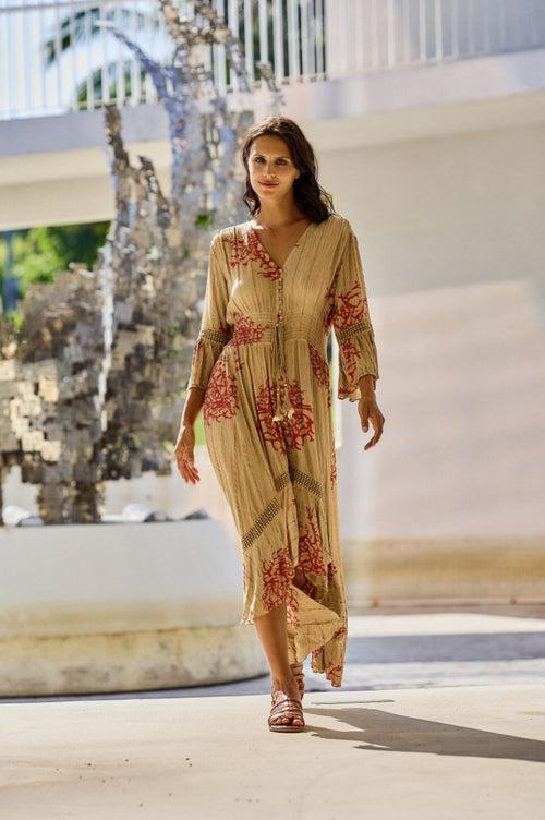 Duga haljina s koraljnikom printom i lureksom