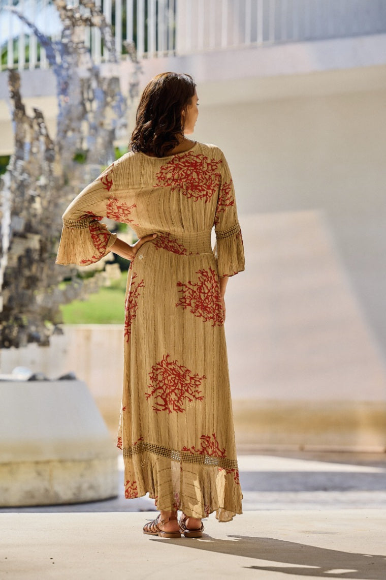 Duga haljina s koraljnikom printom i lureksom