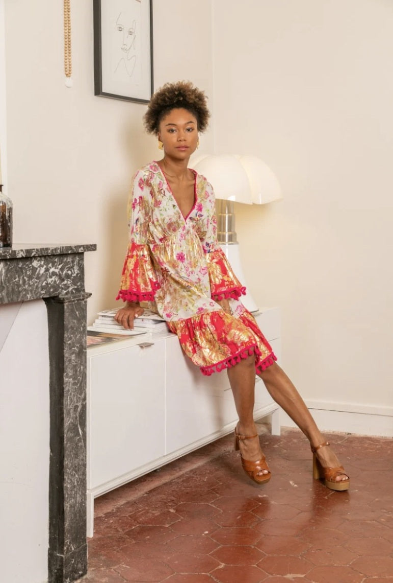 Tunika s cvjetnim printom sa zlatnim efektom