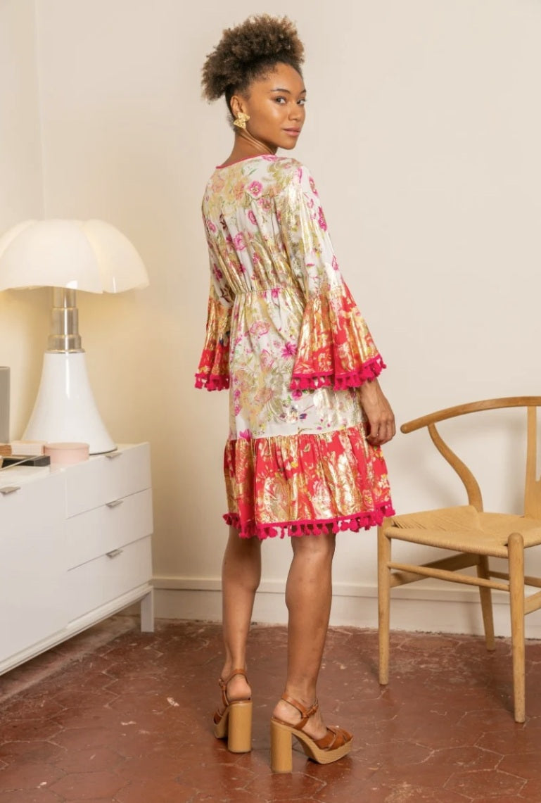 Tunika s cvjetnim printom sa zlatnim efektom